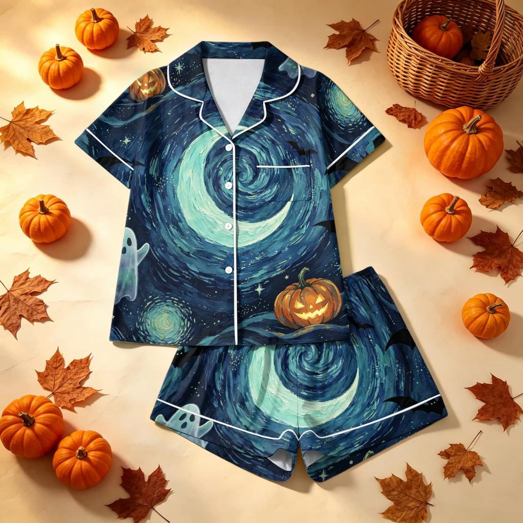 Women's Halloween Print Pajama Set 2 Piece Casual Comfortable Sleepwear for Holiday