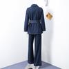 Denim Pants Set Women Belt Lapel Buttons Shirt High Waist Wide Leg Trousers Sets Lady Vintage Single Breasted Top Suit Female