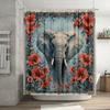 Elephant Flower Shower Curtain - Majestic Beasts In Vibrant Flowers Hanging On Living Room Wall, Bedroom Decoration - Natural