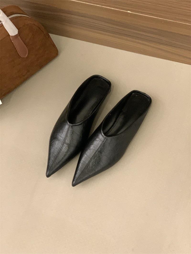 

Остроносые ретро-тапочки с закрытой пяткой, женская обувь, весна-лето 2025, серебристые, ленивые мюли, на низком каблуке, из мягкой кожи, полузакрытые, тонкие 40 чёрный