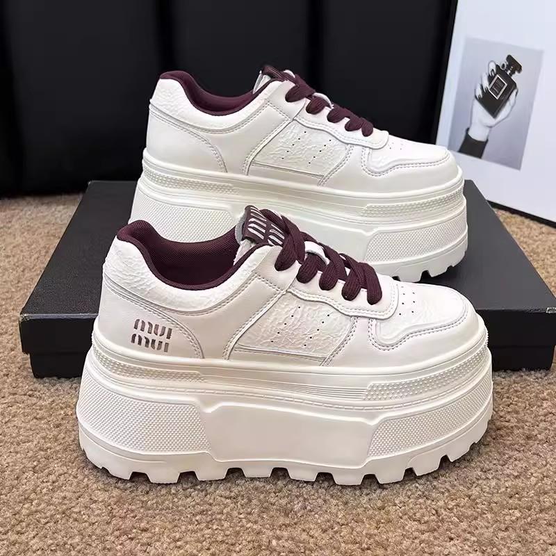 Thick-soled Leather Little White Shoes Women's New Versatile Height-increasing Muffin Small Sports Shoes Lace-up Soft-soled Single Shoes