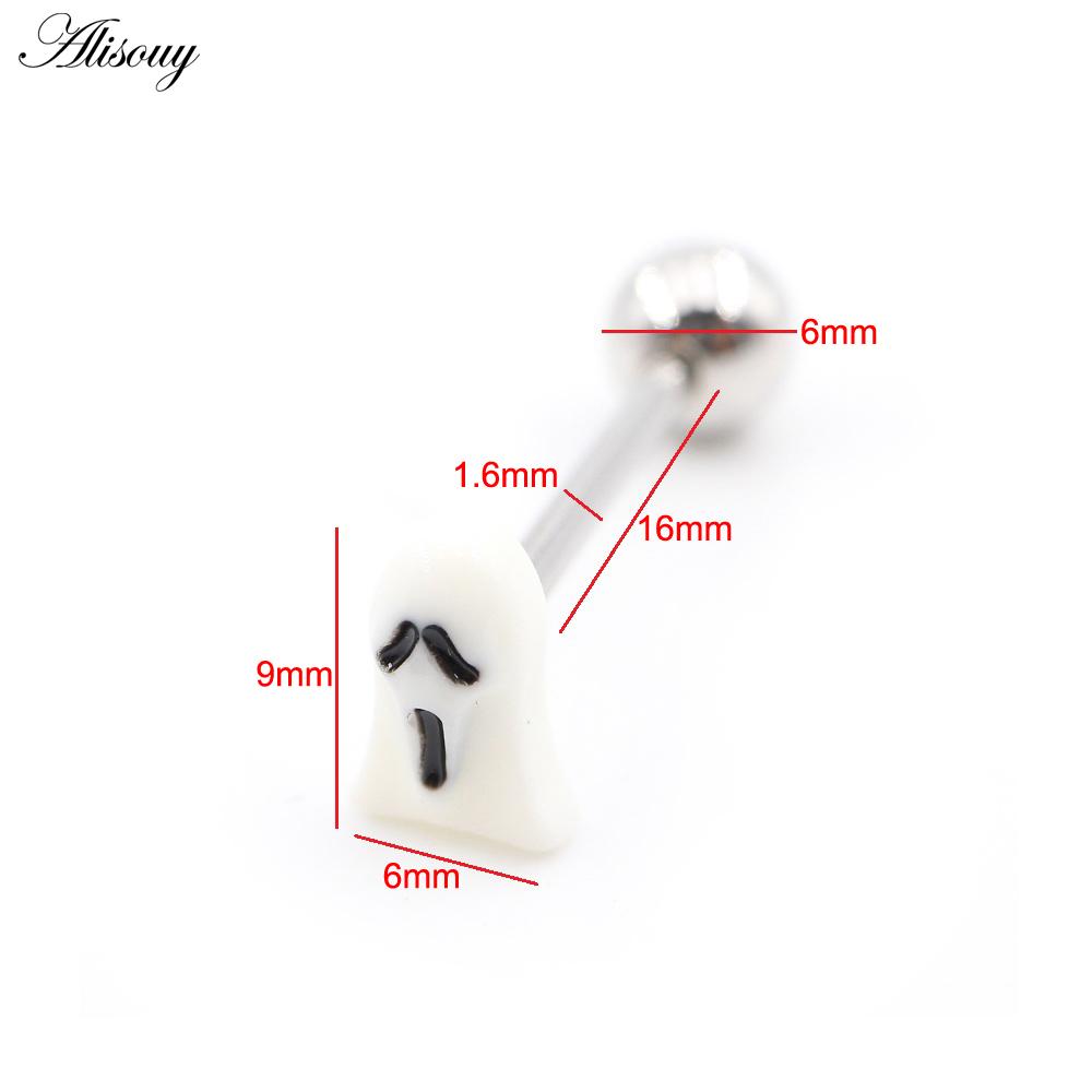 Alisouy 1PC Stainless Steel Ball Heart Star Acrylic Bear Mushroom Skull Tai Chi CZ Tongue Ring Ear Earring Piercing Body Jewelry