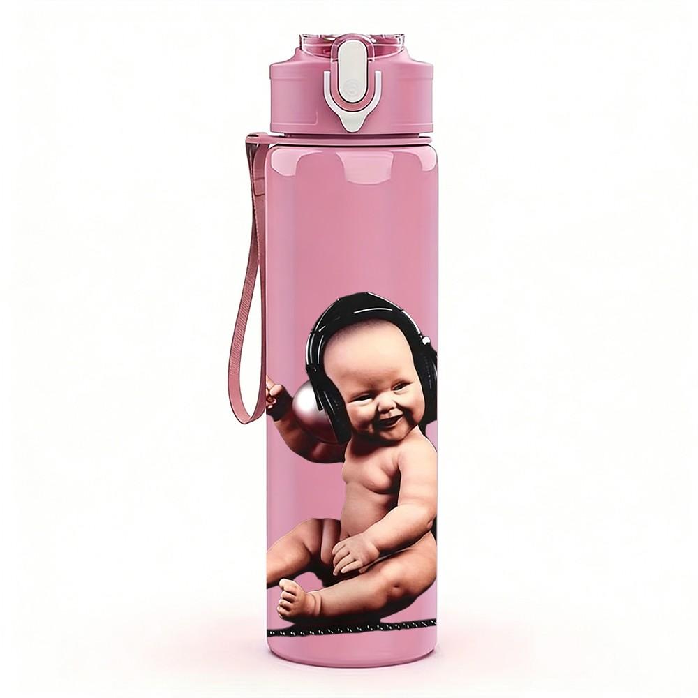1PC Sitting Baby Cartoon 750ml Sports Water Bottle Leakproof Straw Lid Outdoor Office Home