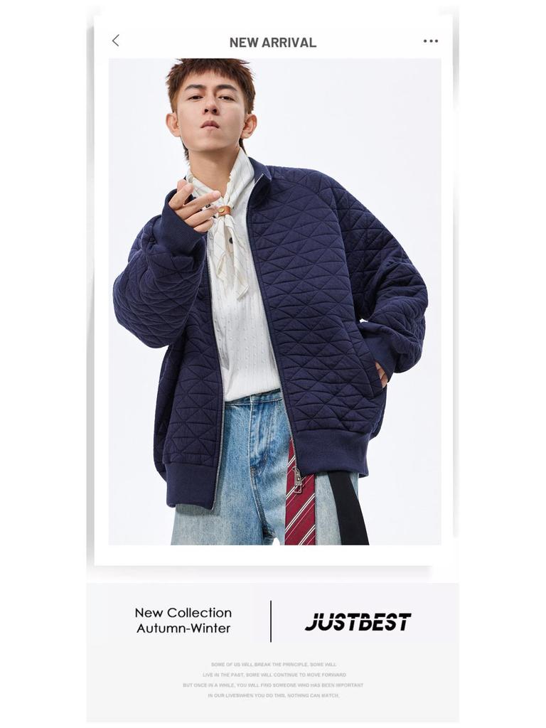 ACU Unisex Diamond Quilted Baseball Jacket – American Style Solid Color Autumn Outerwear
