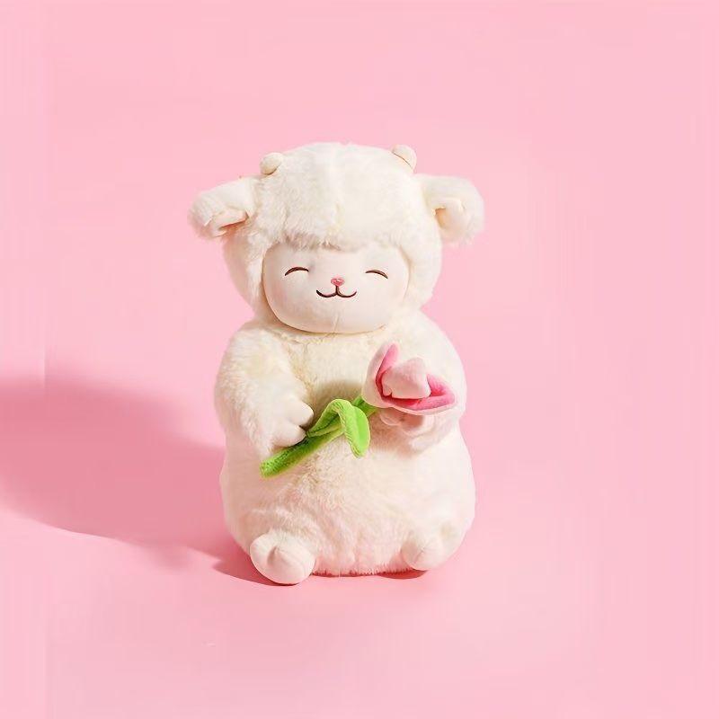 Tulip lamb plush toy doll cute holding flower lamb doll bed sleeping doll birthday gift female