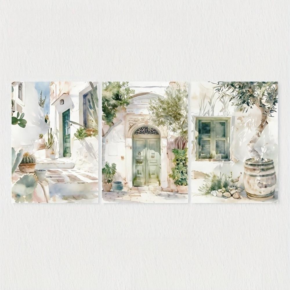 3 Stück Gerahmt, Italienische Reiseillustration Kunst, Aquarell-Drucke von Grünpflanzen, Mittelmeer-Reiseskizzen, Wohnzimmerdekoration