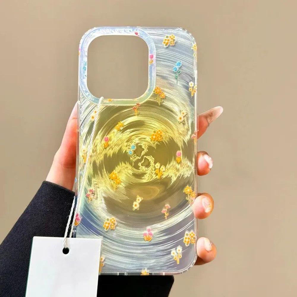 Smudge yellow floral application iPhone17ProMax vortex mobile phone case 16 Apple 14/15 large hole premium sense