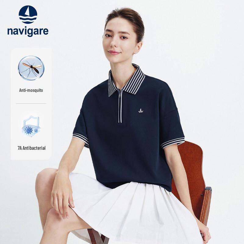 Navigare Women s Striped Collar Short-Sleeve Polo Shirt M