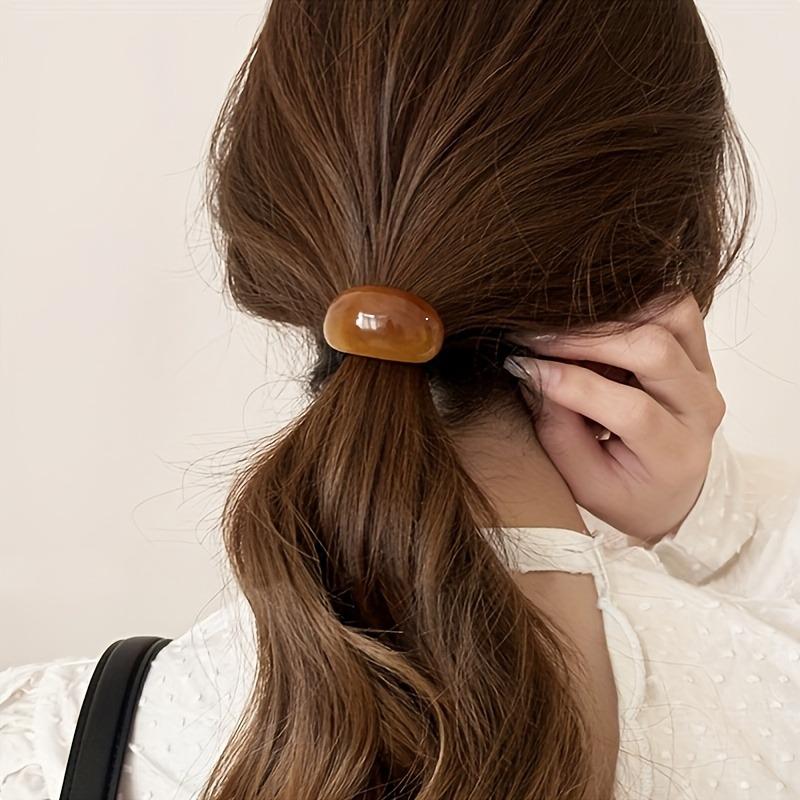 6pcs Jade Patterned Hair Loop with Bright Curved Decoration Strong Elasticity Black Rope Design Simple High-end Daily Tying