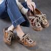 Johnature Genuine Leather Mixed Colors Casual Shoes Versatile Soft Soled Lace-up Flat Women's Shoes