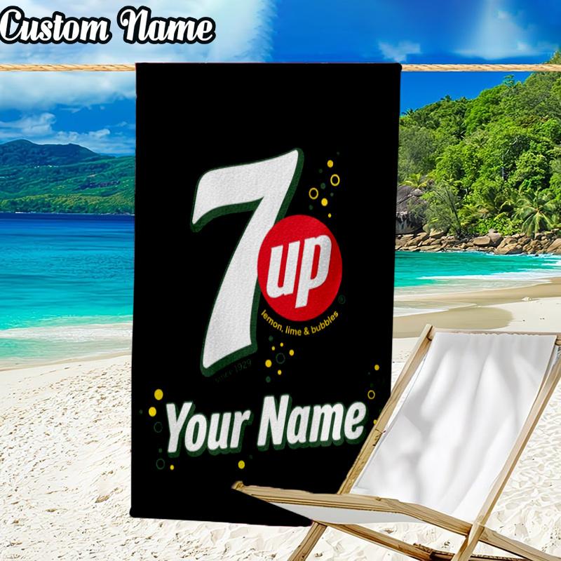 Custom Name 7-up sparkling water Beach Towel - Soft, Ultra-Absorbent Microfiber, Lightweight, Perfect for Beach, Parties, Travel, Camping