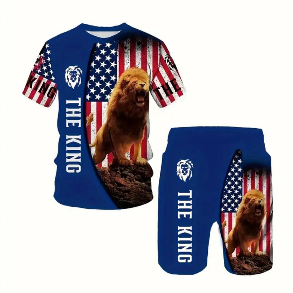 Men's King Printed Crewneck T-Shirt Fashion New 2024 Men's Short Sleeve Shorts 2-Piece Summer Outdoor Street Activity Suit