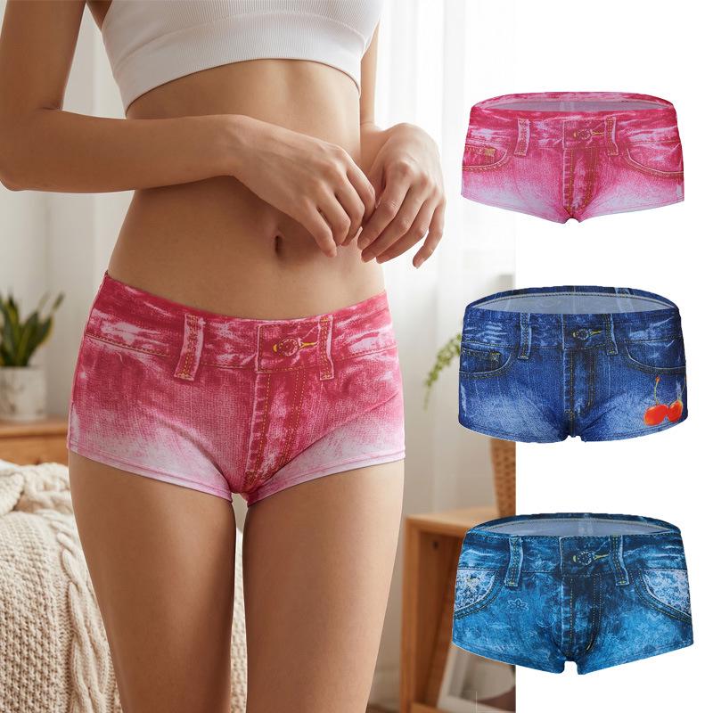 Women's Milk Silk Printed Denim Boyshorts - Comfortable, Breathable, Elastic, Sexy Shorts