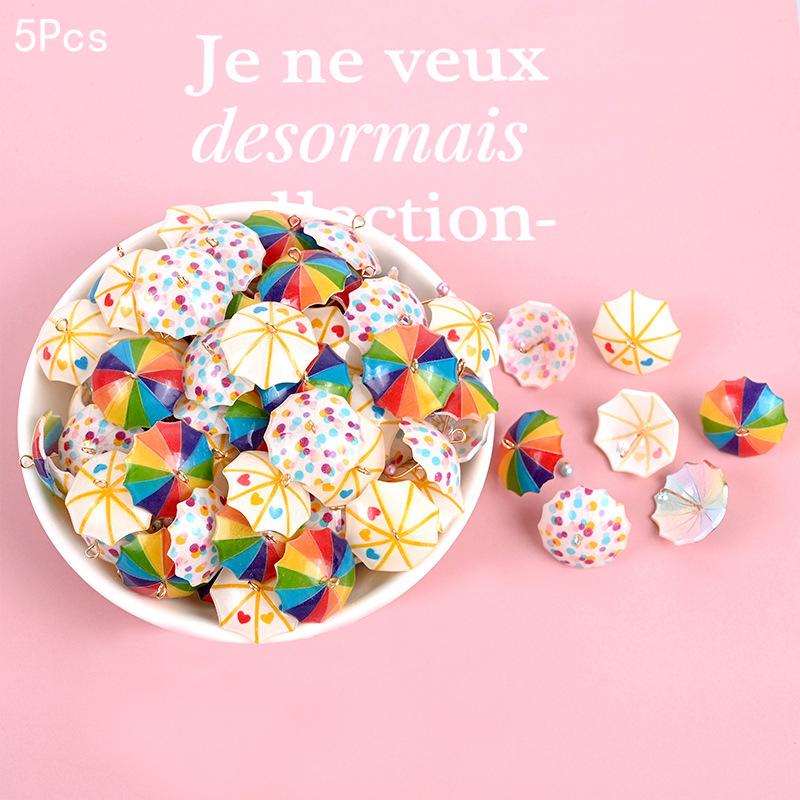 5Pcs Dollhouse Mini Simulation Small Umbrella Diy Earrings Necklace Charms Scrapbooking Embellishment Craft Decoration