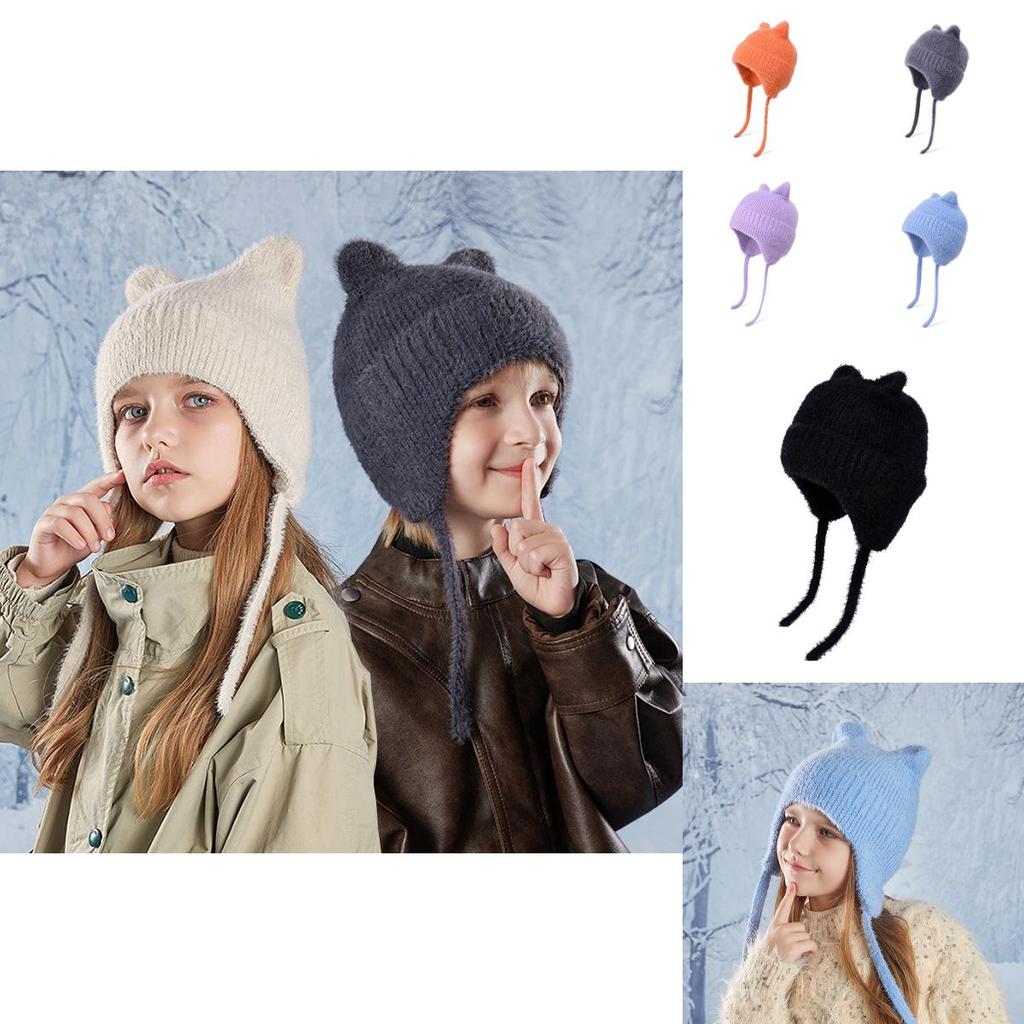 Toddler Knitted Hat With Cartoon Animal Embellishments For Cold Weather Outdoor Use