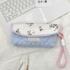 Flower Print Pen Bag with Lanyard Large Capacity Pencil Case Pen Organizers Pencil Pouches Travel Makeup Bag for Women