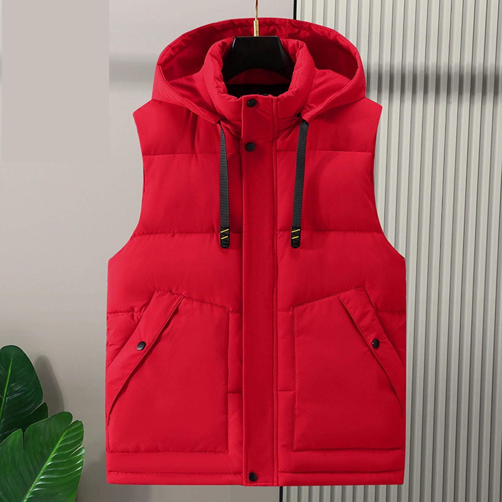 

Мужская зимняя трендовая одежда, свободный толстый пуховик из хлопка с застежкой-молнией, однотонный повседневный жилет с капюшоном XL красный