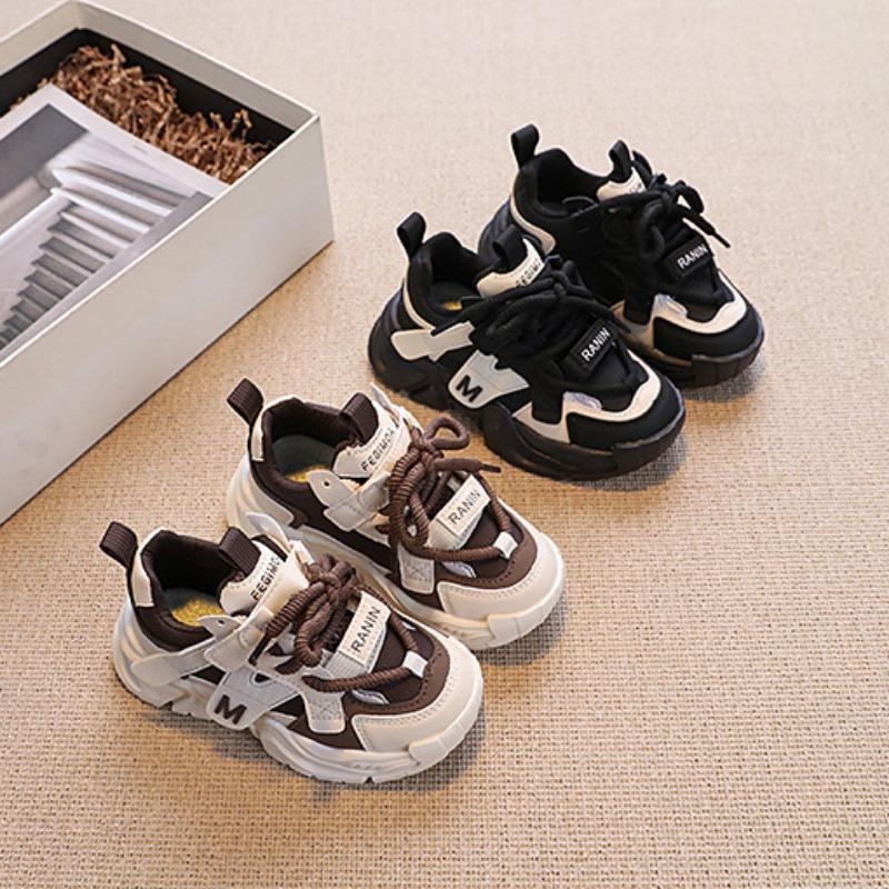 Boys' Dad Shoes Girls' Casual Shoes Children's Handsome Color-blocked Running Shoes Leather Sneakers