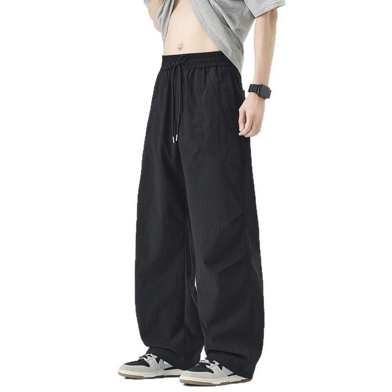 American Trendy Brand Paratrooper Pants Style Elastic Waist Casual Pants Men's Trend Loose Straight Wide Legs Drape Long Pants