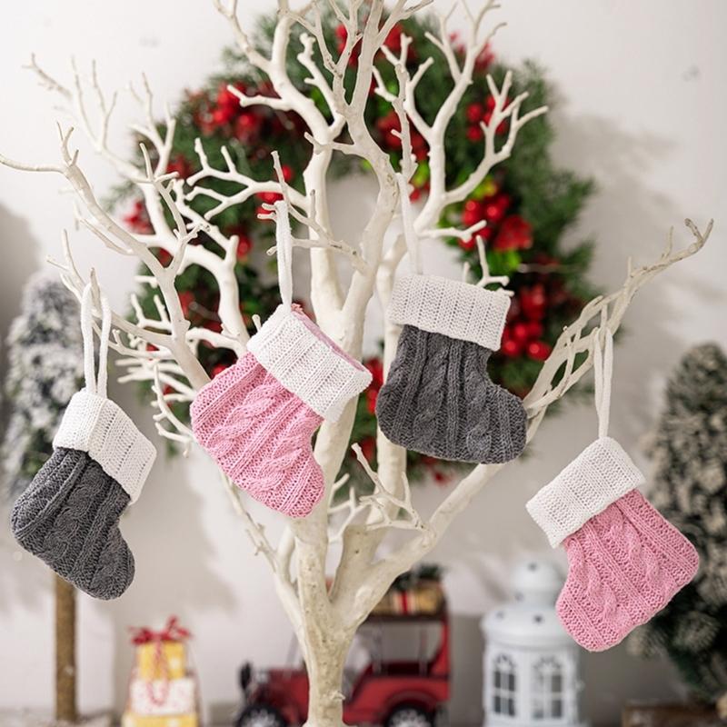 10Pcs Knitted Christmas Socks Large Capacity Stocking Handmade Present Bag Hanging Ornament For Family Celebration