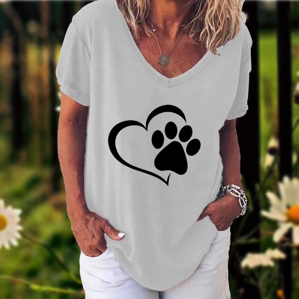 New Rainbow Watercolor Dog Paw 3D Printing T-shirt Women's V-neck Casual Short-sleeved Y2k Top Harajuku Tees Clothing