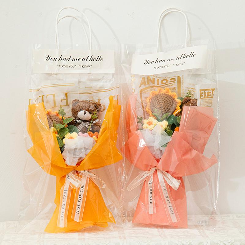 Crochet Flowers Bouquet Eternal Flower Wedding Gift for Guests Woven Sunflower Christmas Bouquet Cadeau Mariage Pour Invites