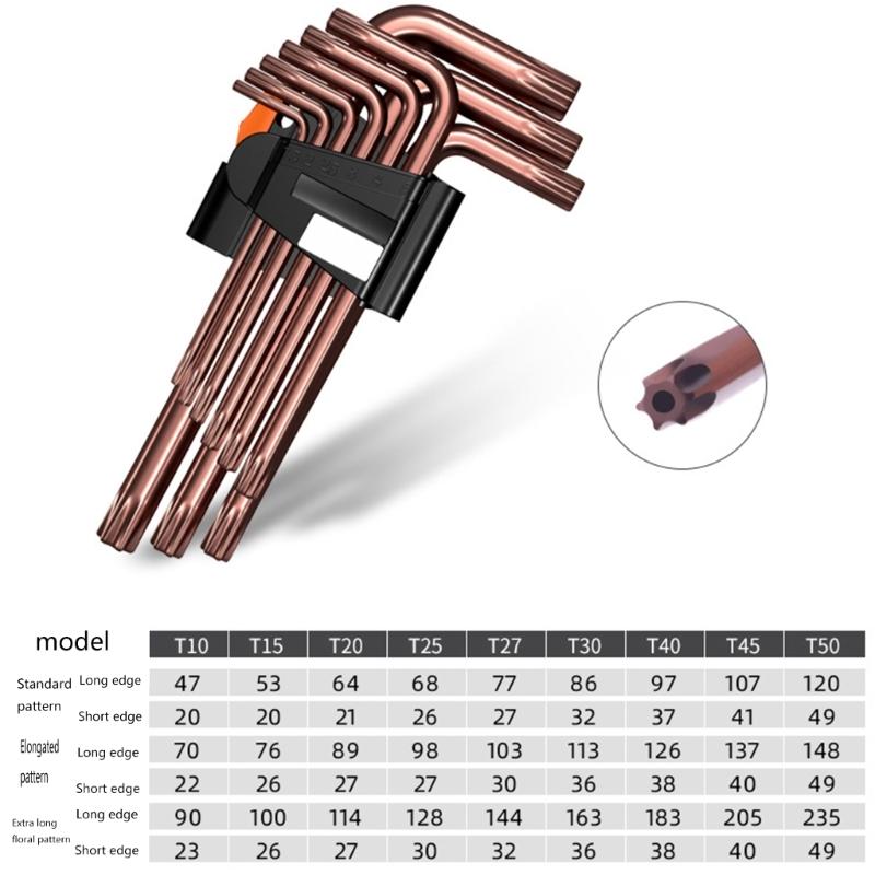 9Pieces L Type Double-End Screwdriver Hex Wrench Set Allen Key Hexagon Flat Ball Hexagonal Spanners Key Set Hand Tools