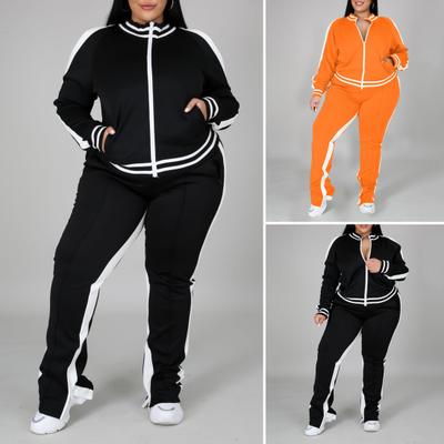 2 Pcs/Set Women Jogging Suit Plus Size Zip-up Long Sleeve Sweatsuit with Trousers Loose Fit Tracksuit Sports Outfit for Joggers