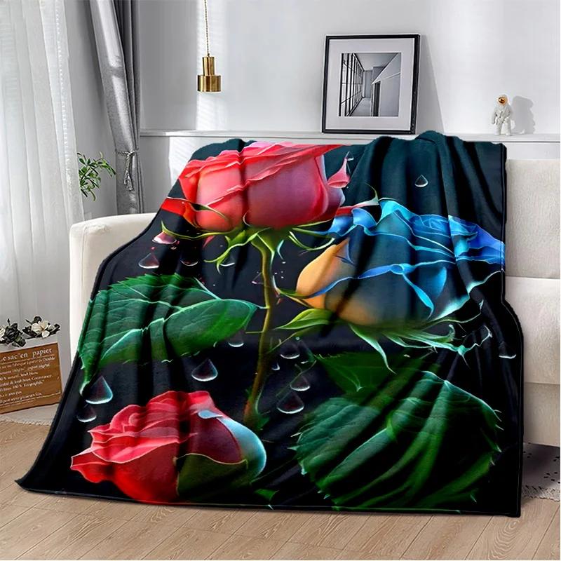 Nordic Love Rose Flowers Daisy Blanket,Soft Throw Blanket for Home Bedroom Bed Sofa Picnic Travel Office Rest Cover Blanket Kids