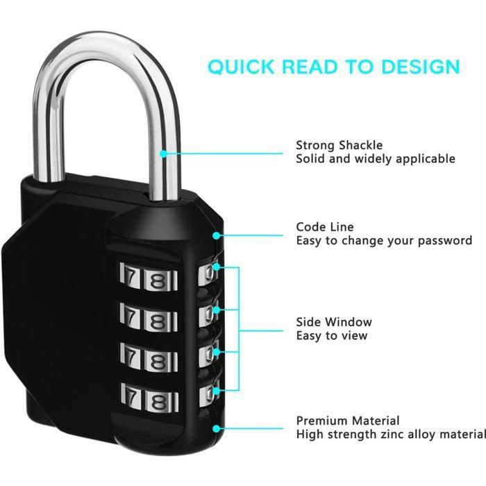 Cadenas à combinaison - YYV - 4 chiffres - Noir - Résistant aux intempéries - Idéal pour casiers