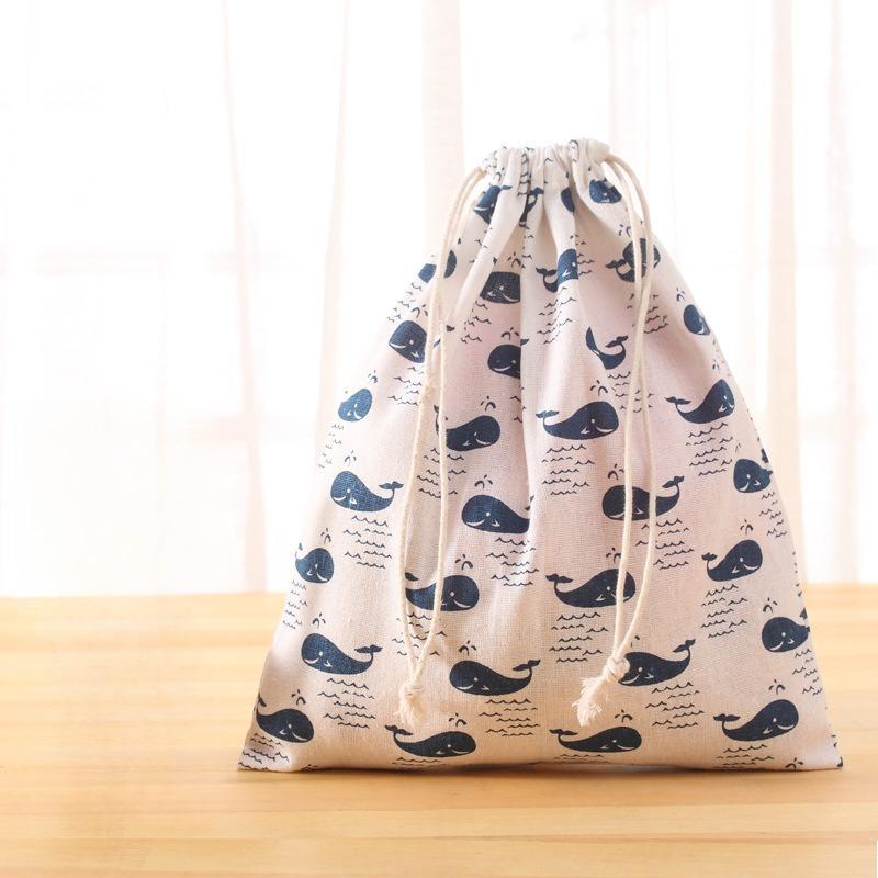 Small Fresh Printed Cotton Hemp Travel Storage Bag Bundle Pocket Drawstring Bag Clothes Storage and Organizing Bag Dustproof Bag S 1Pcs 2359₽