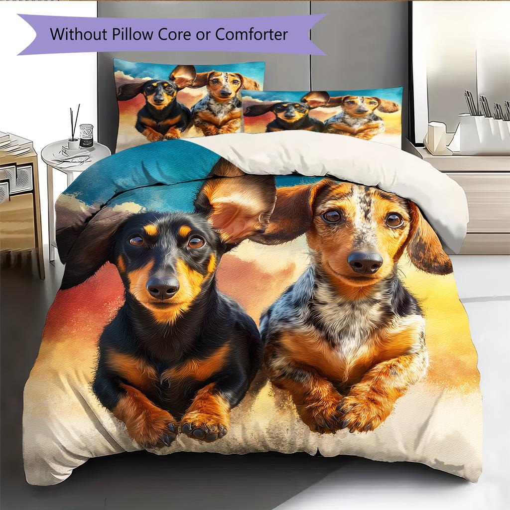 Happy Dachshund Pattern Bedding Home Decoration Birthday Gift (1 * duvet cover + 2 * pillowcase, without core)