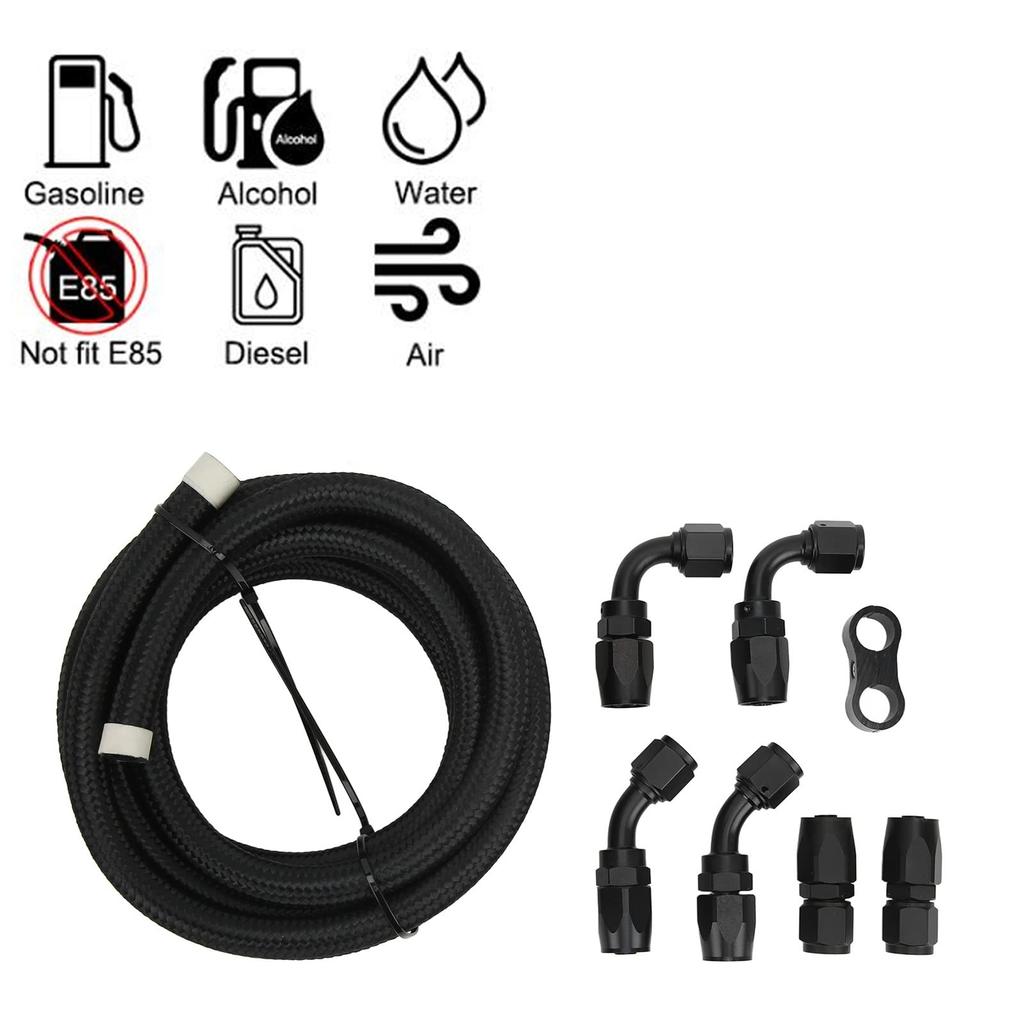 3 Meter Fuel Line Hose Kit AN6 Hose Fitting Adapter Aluminum Nylon Braided Diesel for