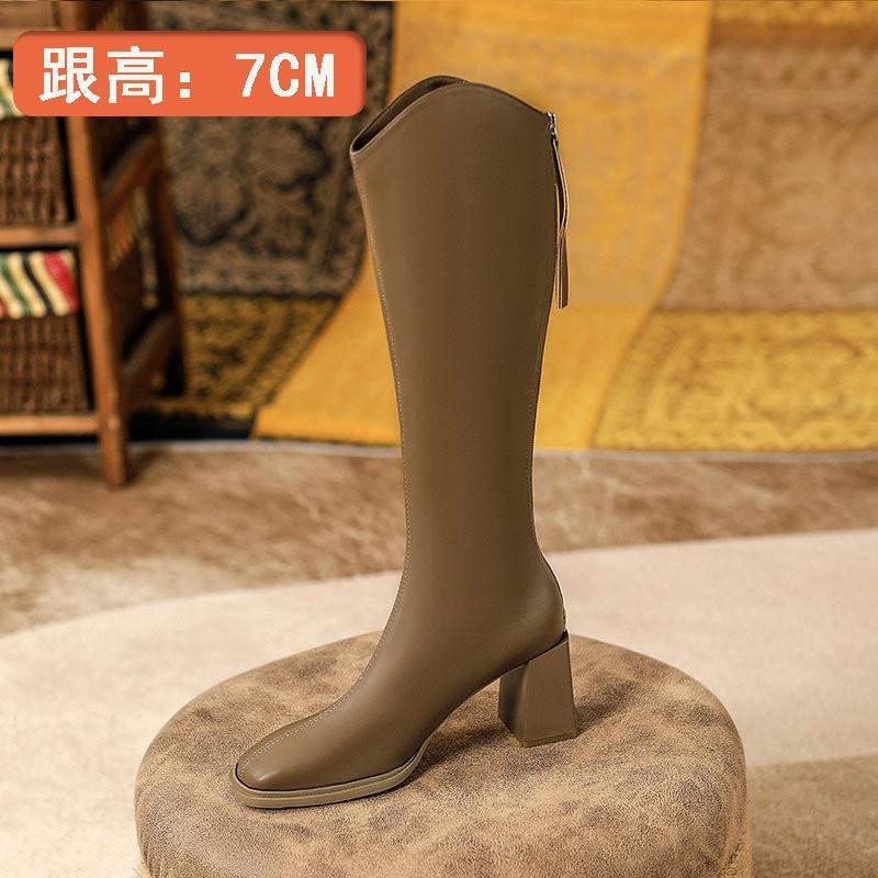 Damenstiefel mit hohen Absätzen neue Herbst- und Winter-Hochstiefel im Jahr 2024, aber Reißverschluss hinten dicker Absatz dünne Reiterstiefel