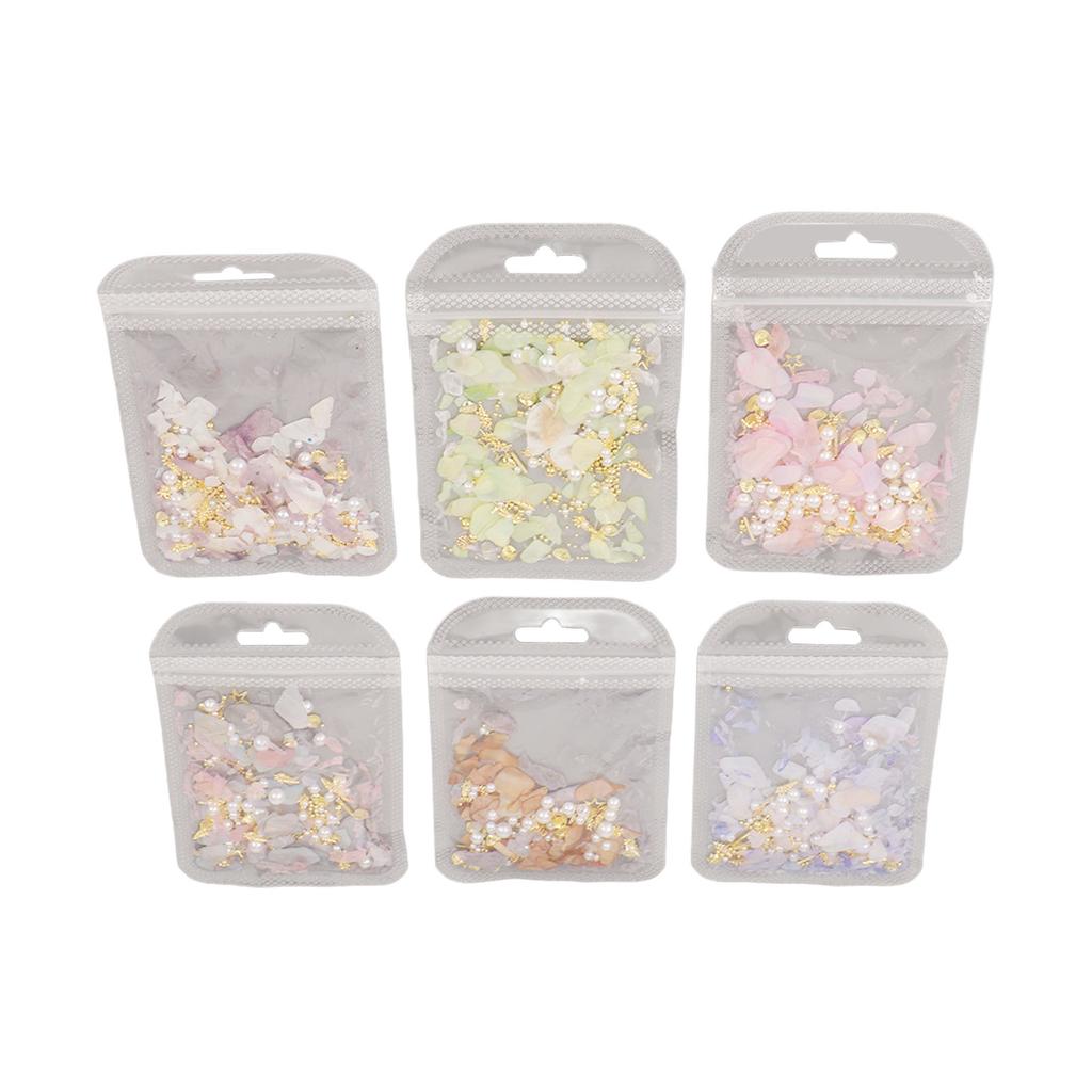 6 Stück Nail Art Dekorationsset Bunter Glitzer Muschelfragmente Nail Art Dekorationsset für Maniküre