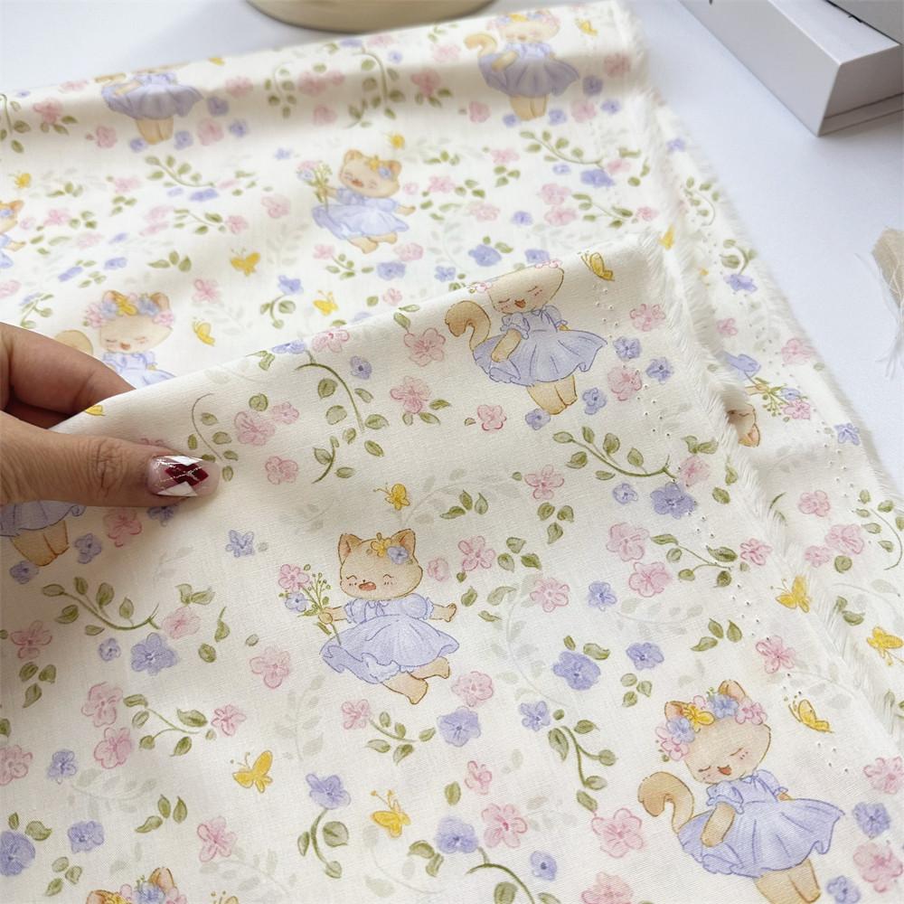 0.5m Pure Cotton Rabbit Printed Plain Weave Poplin Fabric for Sewing Dresses Tablecloths Decorative Cloth Handmade DIY Fabrics