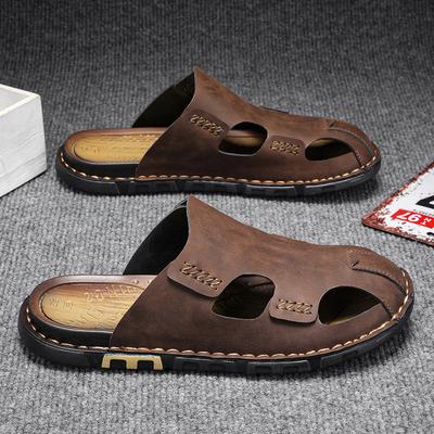 Pantofole Estive da Uomo alla Moda Baotou Mezza Pantofola Pantofole di Lusso in Pelle di Vacchetta per Uomo Pantofola di Design 2025 Nuove Ciabatte Casual da Spiaggia