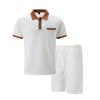 Men's Waffle Collar Color Blocked Short Sleeved Shorts Set