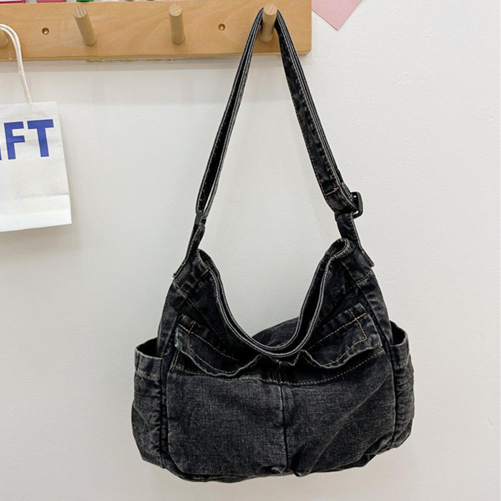 

Женская винтажная сумка-мессенджер, большая вместимость, джинсовая повседневная сумка-тоут, регулируемый ремень, модная сумка для переноски, многофункциональная шикарная сумка-хобо