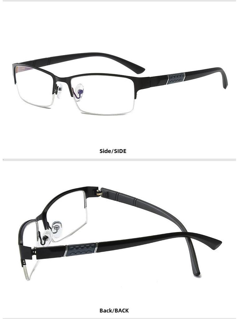 Men's Business Half-Frame Anti-Blue Light HD Reading Glasses for Middle-Aged & Elderly