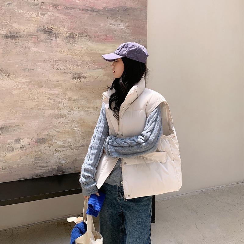 Down cotton vest women's short thickened autumn and winter new college style loose vest