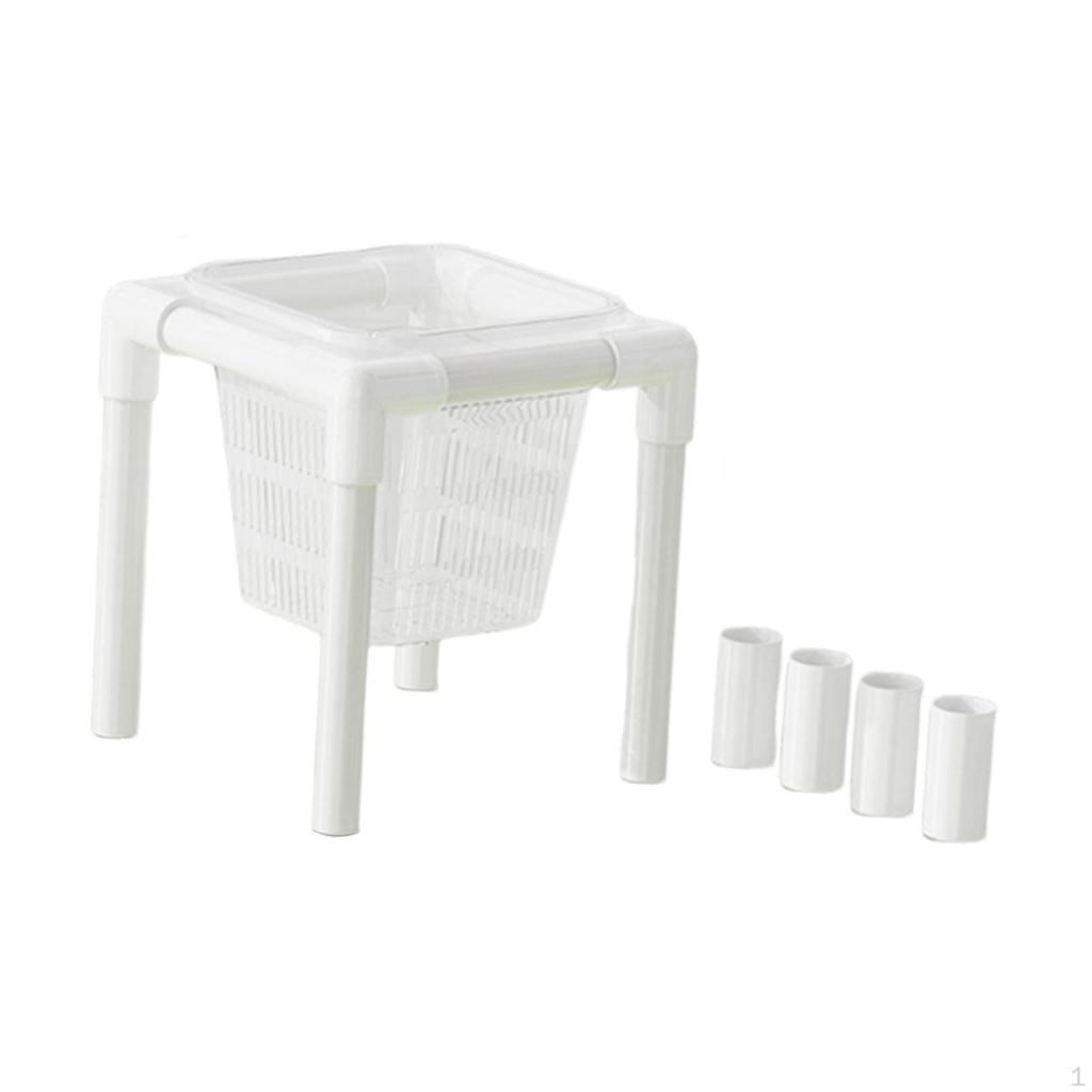 Turtle Tank Aquatic Plant Holder Basket and Stand White with Heightening Tubes Support