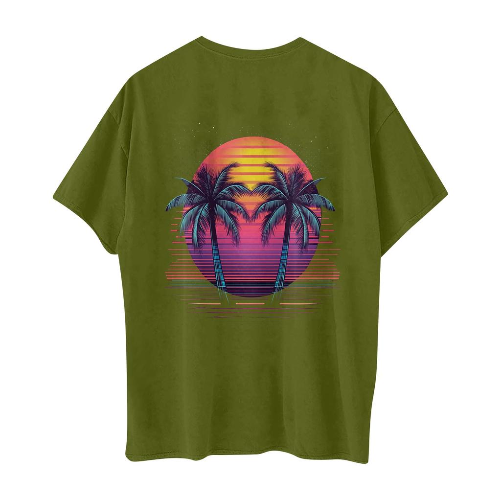 Women's Round Neck Fashionable Loose Hawaiian Print Short Sleeves