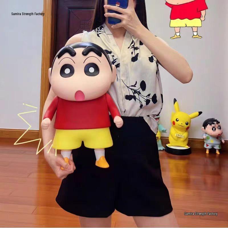 Crayon Shin-chan Large Figurine Piggy Bank - Cute Decorative Doll for Living Room or Entrance.