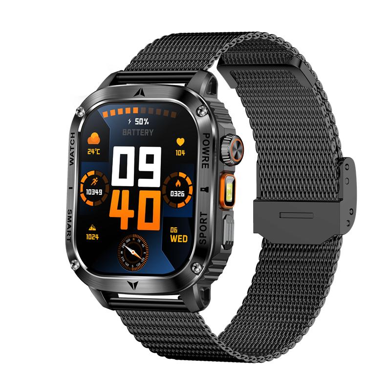 AK80 Smart Watch 2.01inch Large Screen LED Flashlight BT Calling Men Outdoor Sports Fitness Tracker Health Monitoring Smartwatch