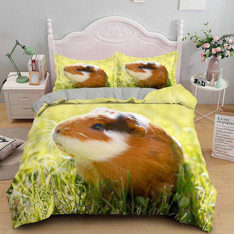 3D Guinea Pig Duvet Cover King Queen Lovely Hamster Bedding Set For Kids Boy Girl Animal Pet Mouse 2/3pcs Polyester Quilt Cover
