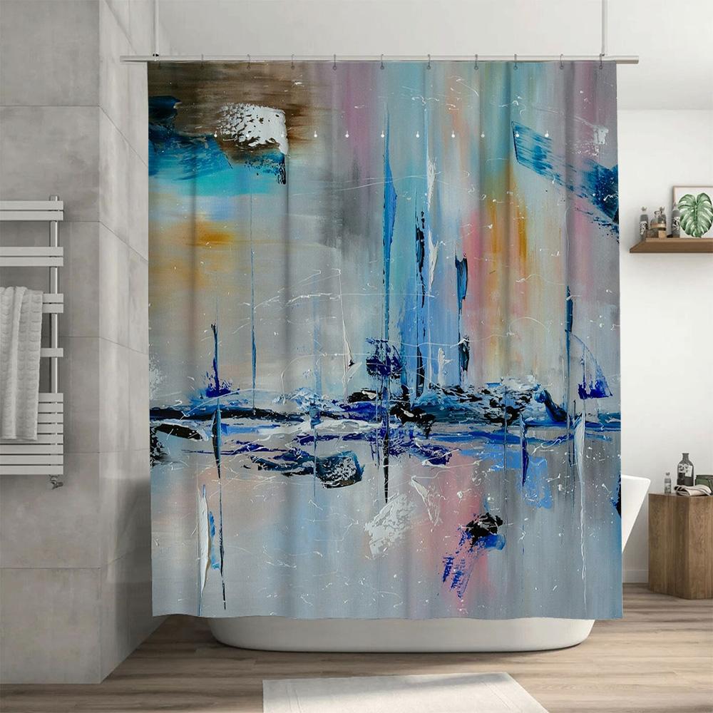 Modern Art Shower Curtain Blue Color Waterfall Print Bathroom Decor Waterproof Washable Home Decoration Size 180X240cm Purchase