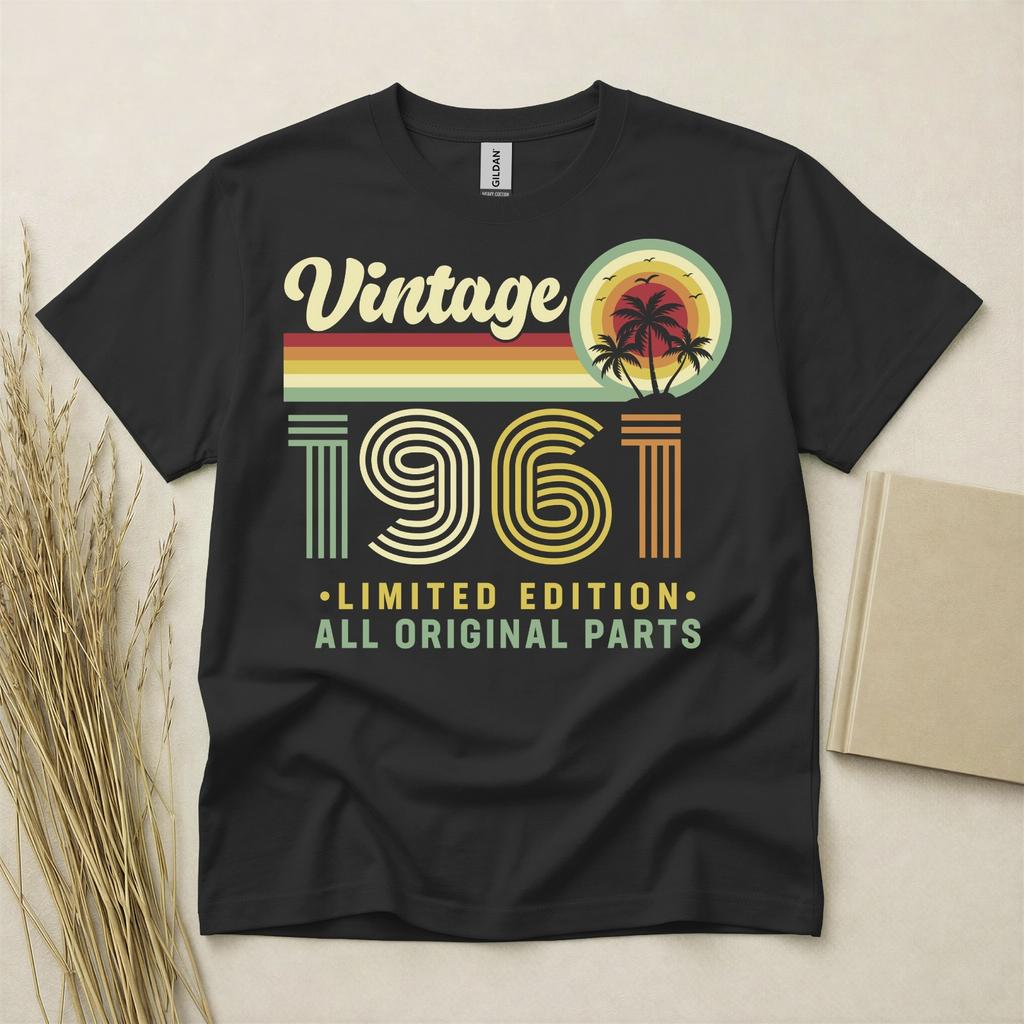 65. Geburtstag T-Shirt Geboren 1961 65 Jahre Alt Geschenke Vintage Palme Sonnenuntergang