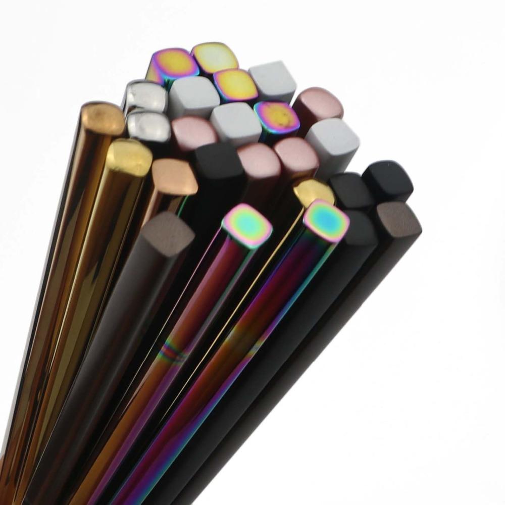 Znovupoužitelné čtvercové hůlky 23,5 cm 304 Nerezová ocel Japonské zlato Růžové zlato Sushi Hashi Opakovaně použitelné barevné hůlky 1 pár