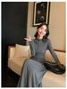 Elegant French Black Knit Long-Sleeve Dress for Women - Early Autumn, Waist-Cinching, Perfect Inner Wear or Base Layer Skirt